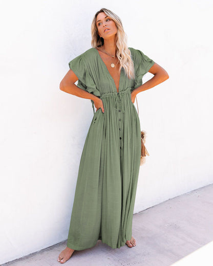 Audra - Vestido Kimono Bohemio de Playa con Escote en V