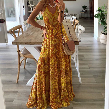 Wren - Vestido maxi bohemio con tirantes de espagueti y escote en V