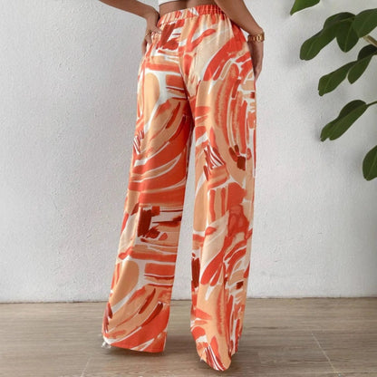 Pantaloni a gamba larga da donna – Stampa astratta – Vita elastica – Vestibilità fluida e leggera