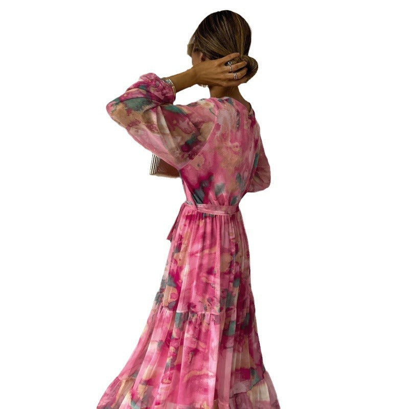 Trinity - Vestido Maxi Bohemio Plisado con Escote en V