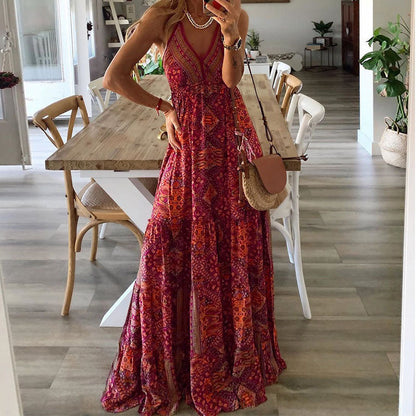 Wren - Vestido maxi bohemio con tirantes de espagueti y escote en V
