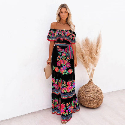 Oceana - Vestido largo con cintura ajustable y estampado de encaje