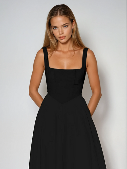 Trinity - Elegante abito midi a trapezio senza maniche in tinta unita