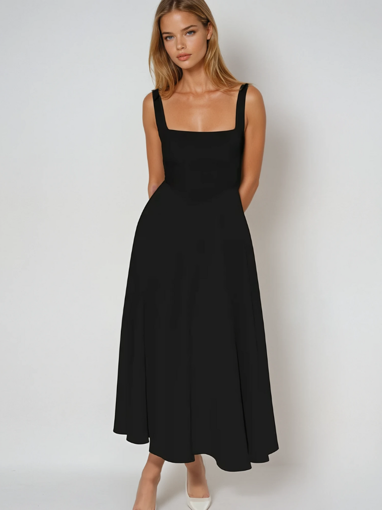 Trinity - Elegante abito midi a trapezio senza maniche in tinta unita