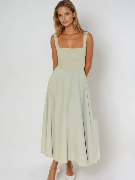 Trinity - Vestido midi elegante sólido sin mangas en línea A