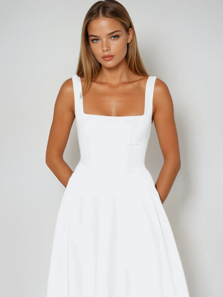 Trinity - Elegante abito midi a trapezio senza maniche in tinta unita