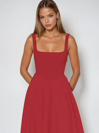 Trinity - Elegante abito midi a trapezio senza maniche in tinta unita