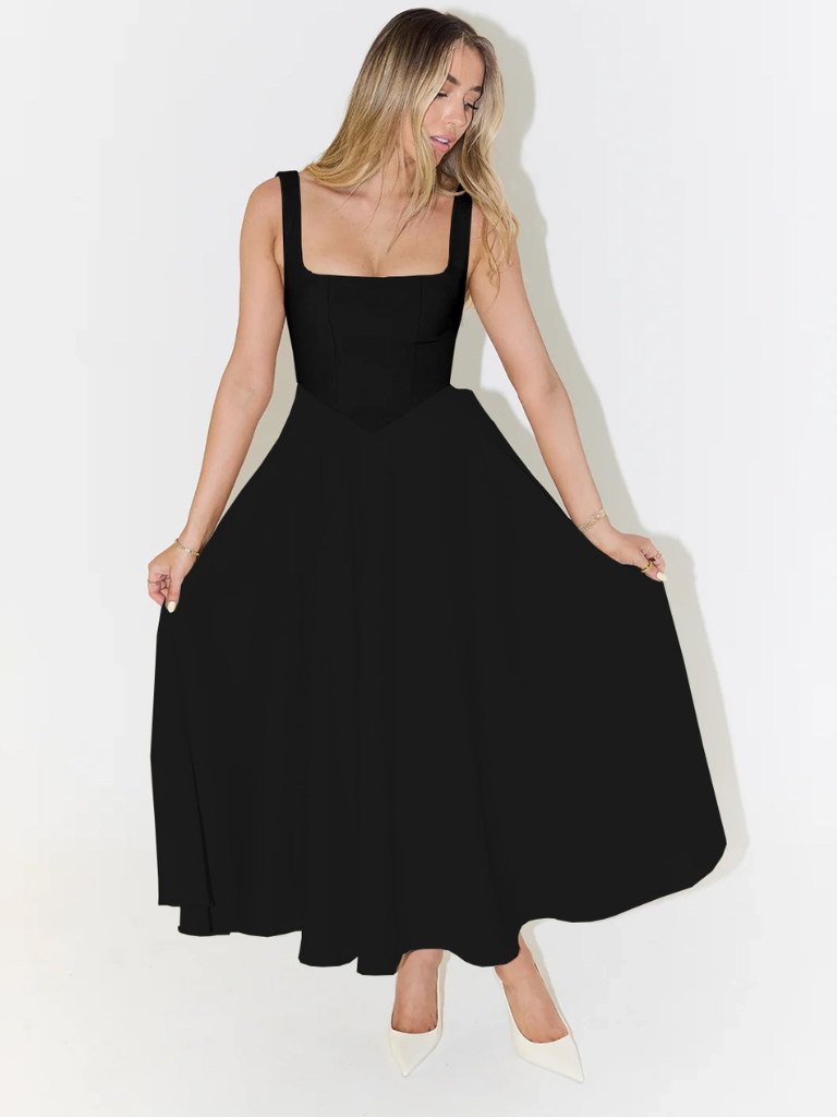 Trinity - Elegante abito midi a trapezio senza maniche in tinta unita