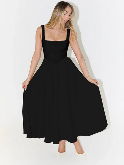 Trinity - Elegante abito midi a trapezio senza maniche in tinta unita