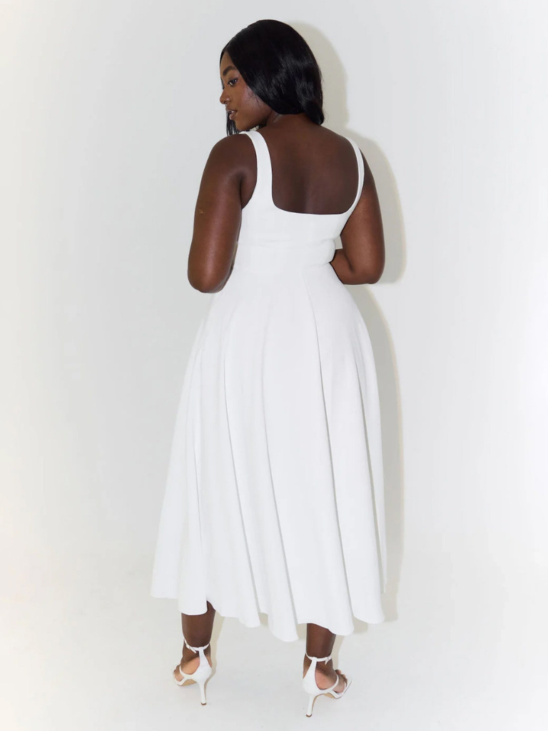 Trinity - Elegante abito midi a trapezio senza maniche in tinta unita