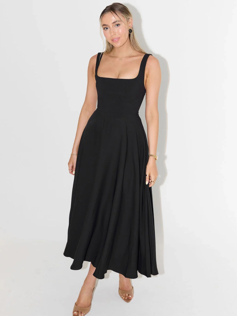 Trinity - Elegante abito midi a trapezio senza maniche in tinta unita