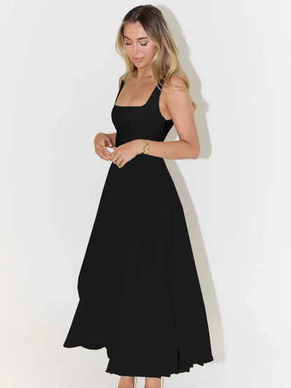 Trinity - Elegante abito midi a trapezio senza maniche in tinta unita