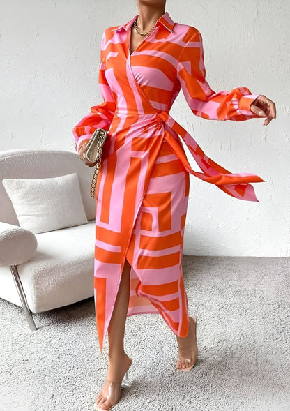 Olivia – Vestido Camisero Estampado con Cintura Entallada