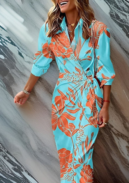 Olivia – Vestido Camisero Estampado con Cintura Entallada