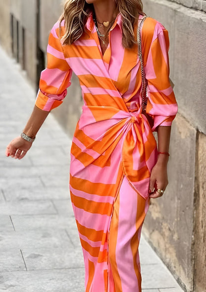 Olivia – Vestido Camisero Estampado con Cintura Entallada