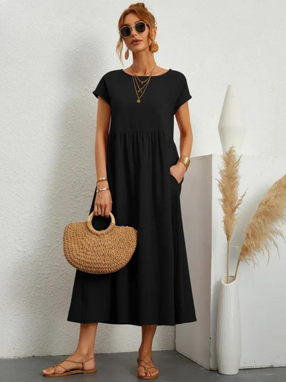 Maelis - Vestido suelto de algodón y lino para mujer con bolsillo