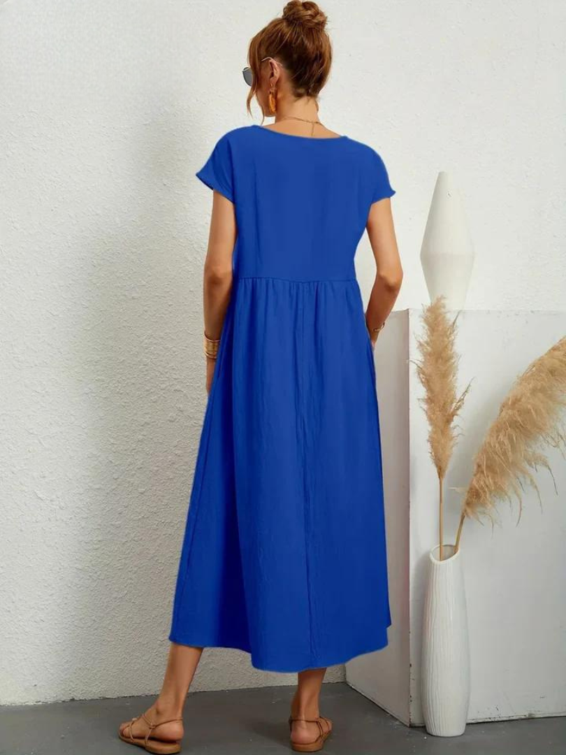 Maelis - Vestido suelto de algodón y lino para mujer con bolsillo