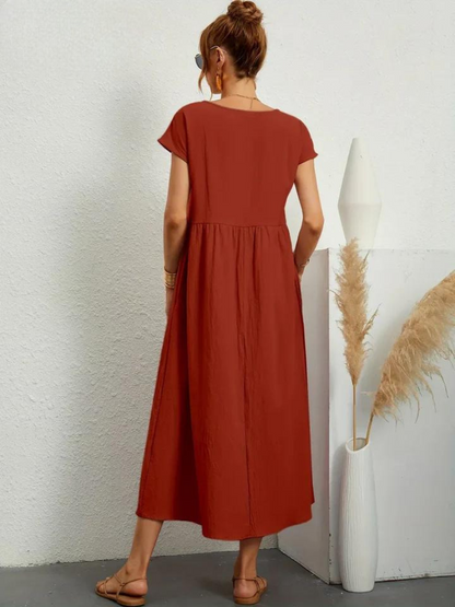 Maelis - Vestido suelto de algodón y lino para mujer con bolsillo