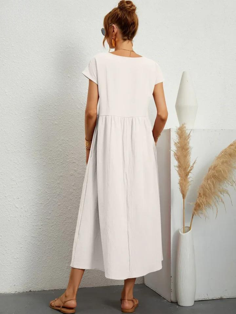 Maelis - Vestido suelto de algodón y lino para mujer con bolsillo