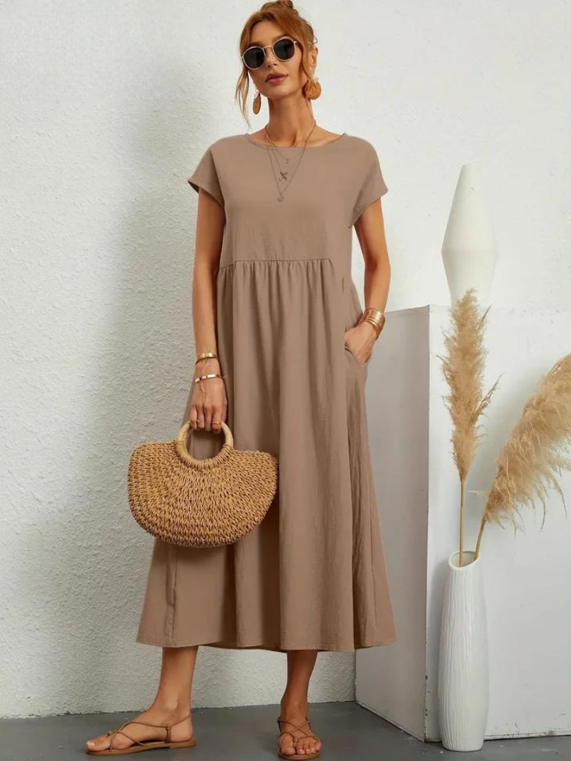 Maelis - Vestido suelto de algodón y lino para mujer con bolsillo
