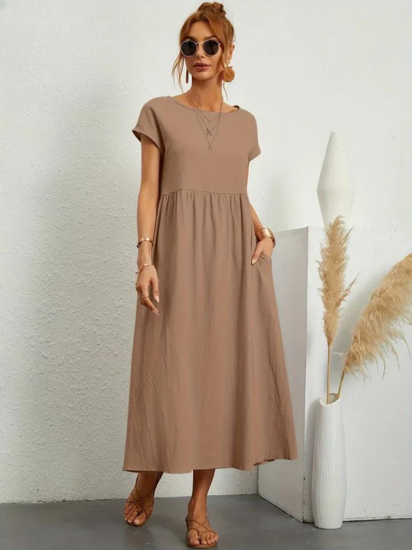 Maelis - Vestido suelto de algodón y lino para mujer con bolsillo