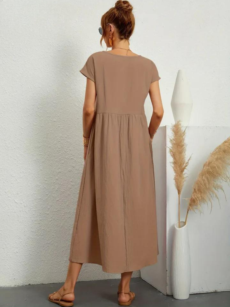 Maelis - Vestido suelto de algodón y lino para mujer con bolsillo