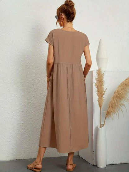Maelis - Vestido suelto de algodón y lino para mujer con bolsillo