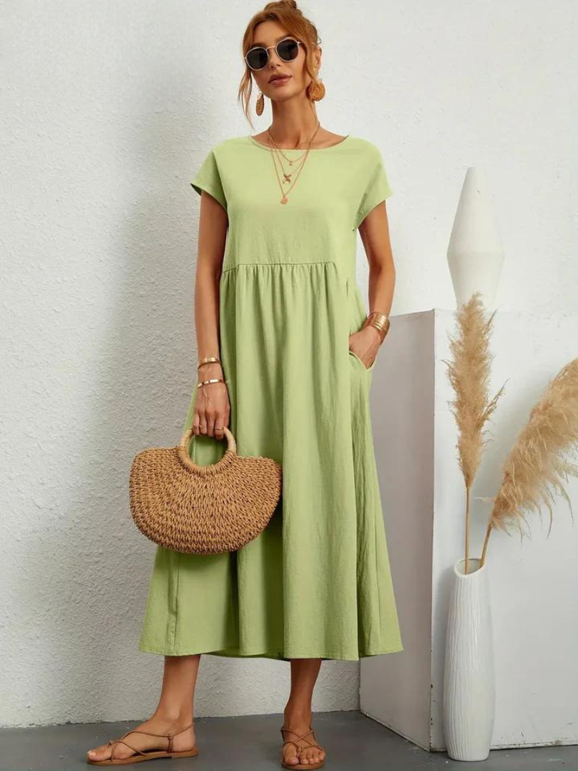Maelis - Vestido suelto de algodón y lino para mujer con bolsillo