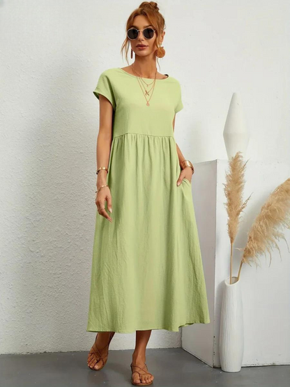 Maelis - Vestido suelto de algodón y lino para mujer con bolsillo