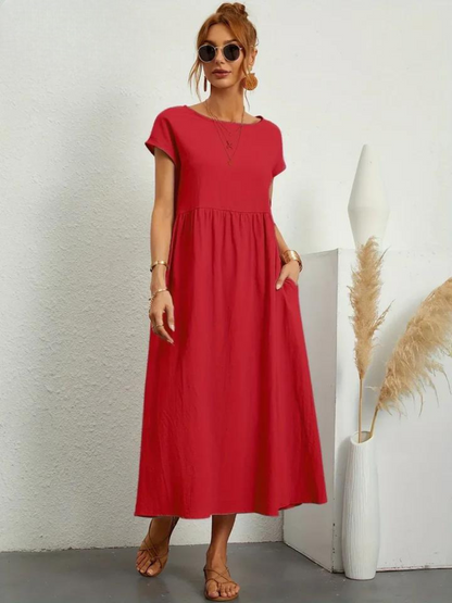 Maelis - Vestido suelto de algodón y lino para mujer con bolsillo