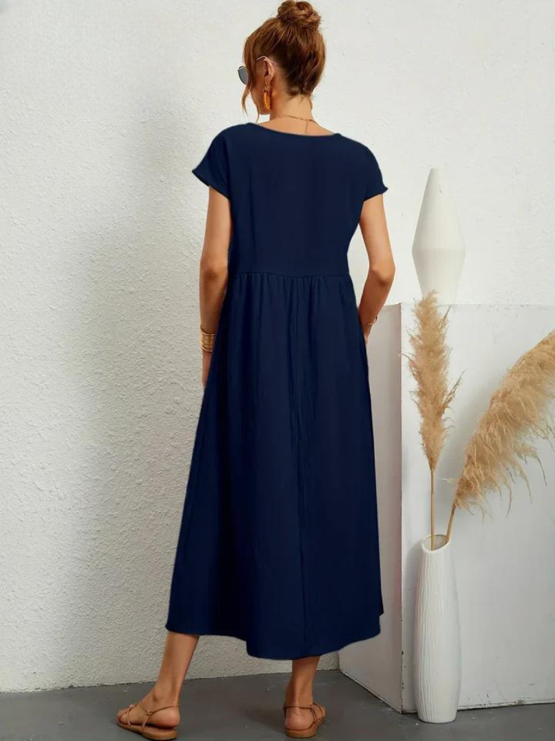 Maelis - Vestido suelto de algodón y lino para mujer con bolsillo