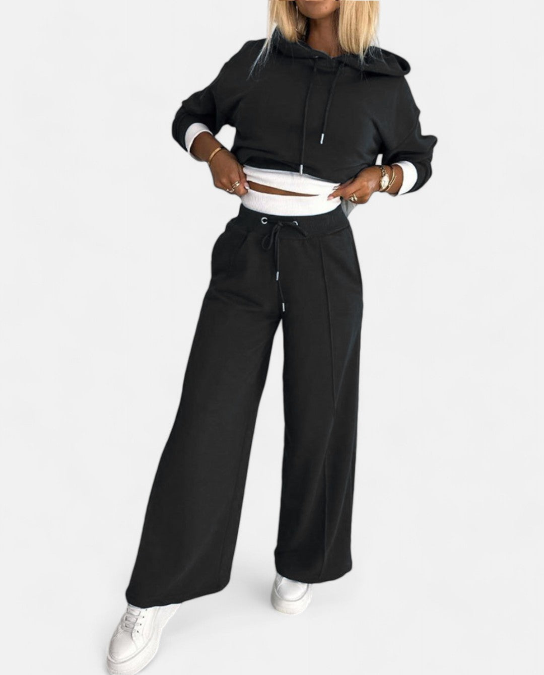 Two-Tone Hoodie Set with Wide Legs - Isabelle