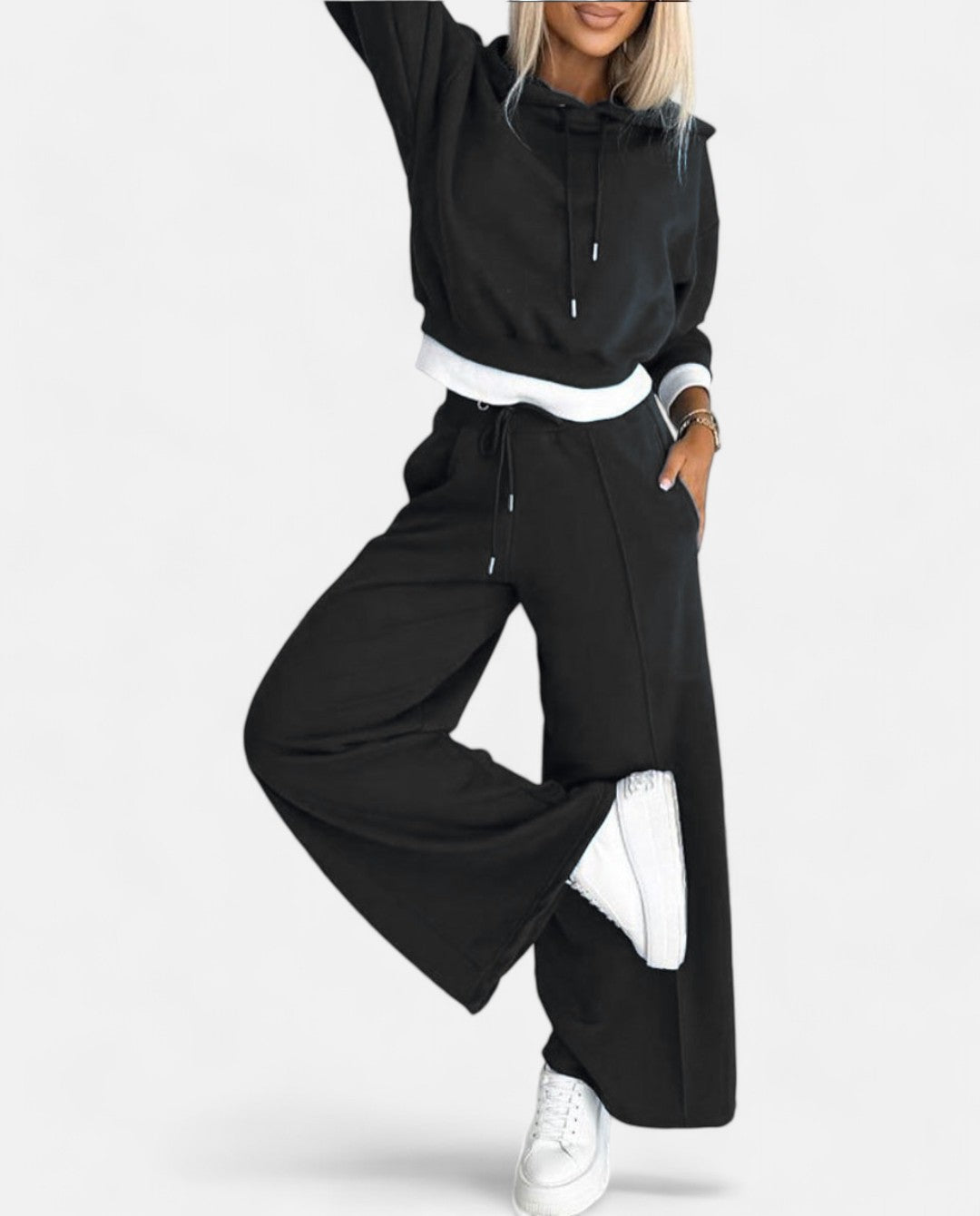 Two-Tone Hoodie Set with Wide Legs - Isabelle