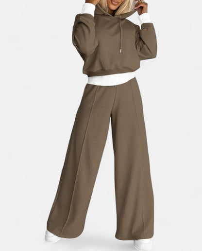 Two-Tone Hoodie Set with Wide Legs - Isabelle