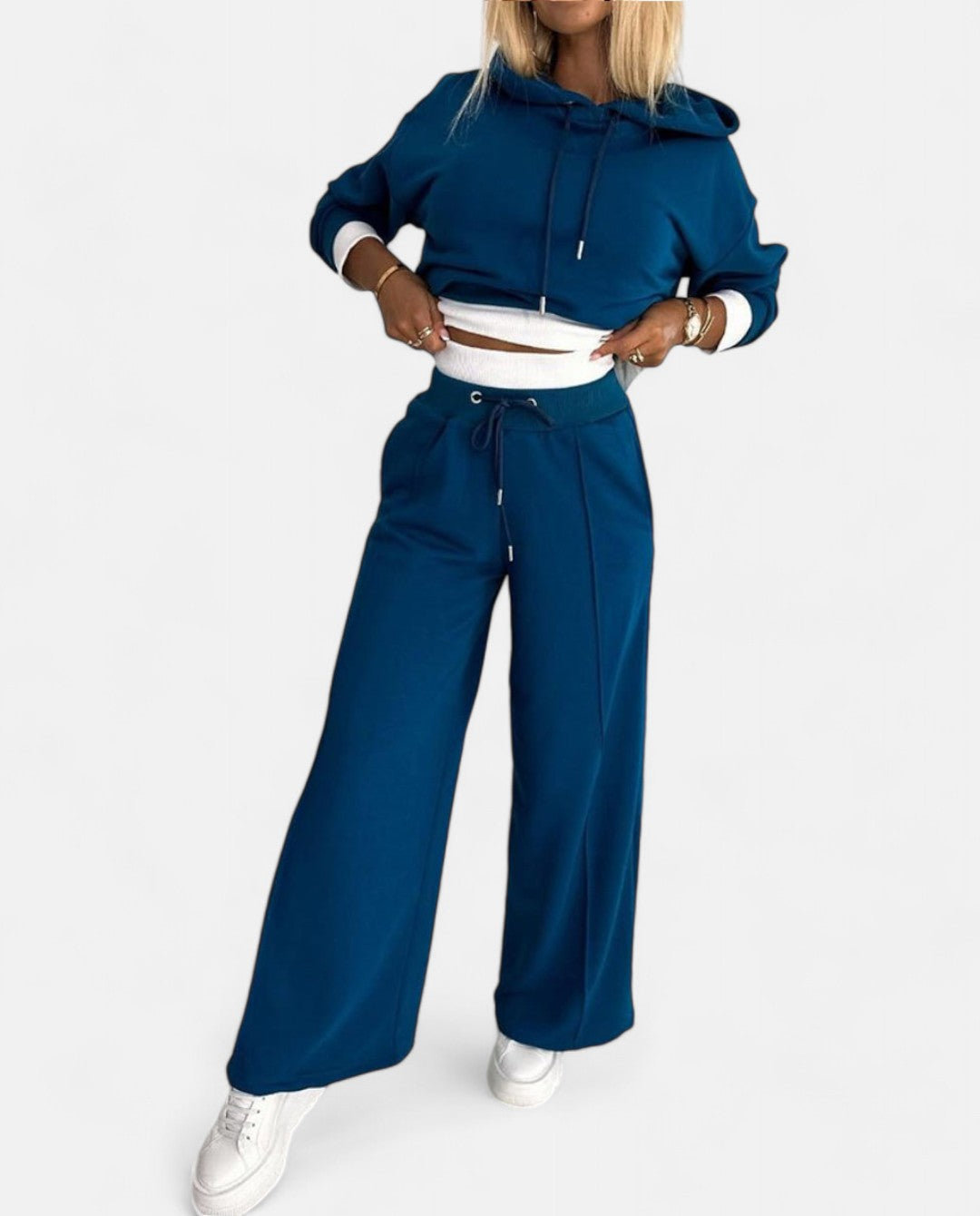 Two-Tone Hoodie Set with Wide Legs - Isabelle