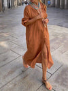 Perlita - Vestido de algodón, lino y botones sólidos
