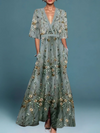 Lauren - Vestido bohemio elegante con cinturón y escote en V floral