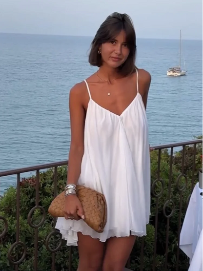 Olive - Vestido playero mini plisado con escote en V