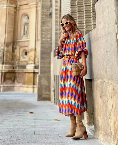 Kaia - Abito lungo da festa con stampe geometriche