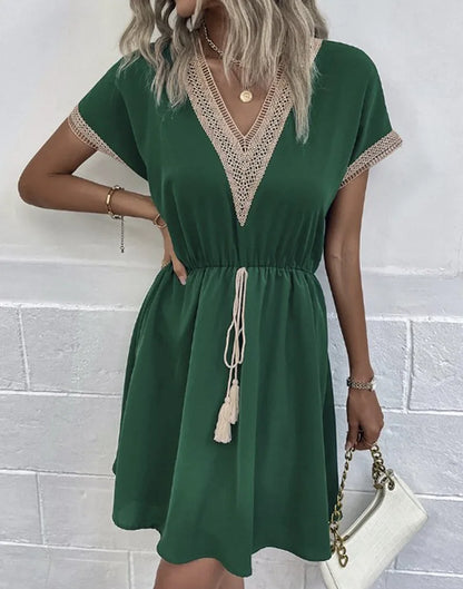 Josephine - Vestido bohemio chic con escote en V y cinturón favorecedor en la cintura