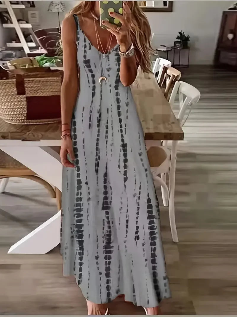 Seren - Vestido maxi de mujer con escote en V y teñido anudado