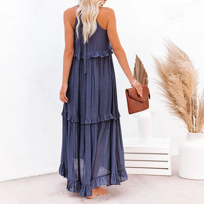 Edna | Vestido maxi con volantes y cuello halter