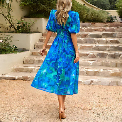 Everly - Abito midi con maniche a lanterna vintage glamour