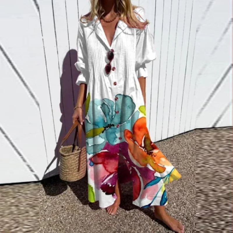 Caitlyn - Vestido Maxi Bohemio con Mangas Abullonadas