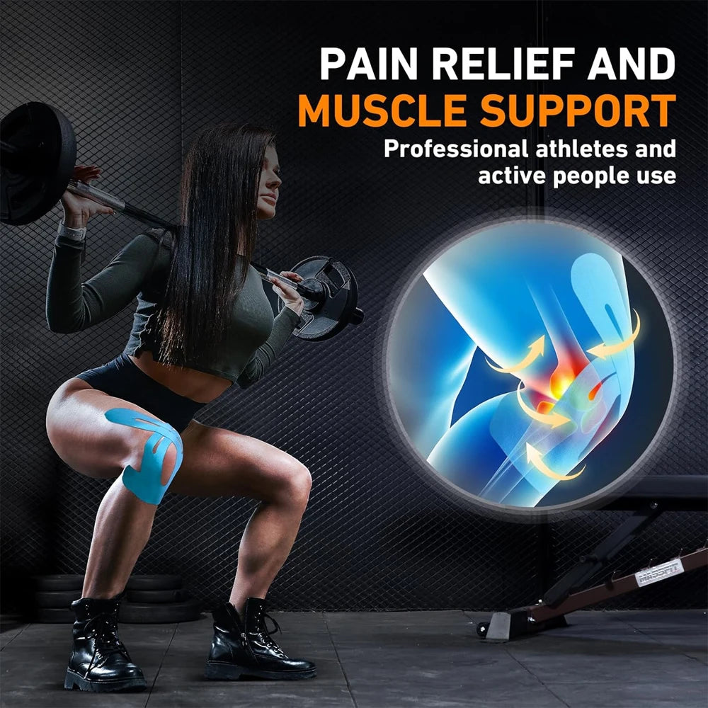Pre-Cut Kinesiology Tape for Muscle Support and Pain Relief – Flexible & Waterproof Sports Tape