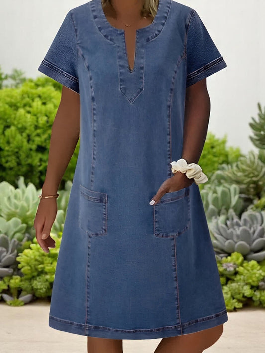 Indigo - Vestido de mezclilla suave para mujer con mangas cortas