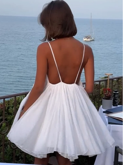 Olive - Vestido playero mini plisado con escote en V