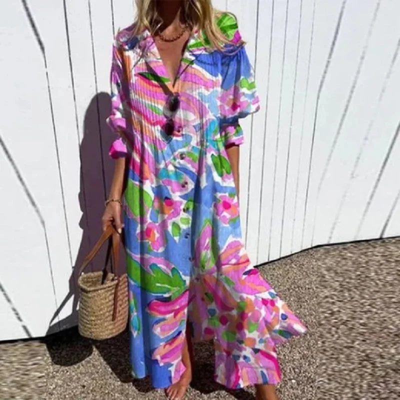 Caitlyn - Vestido Maxi Bohemio con Mangas Abullonadas