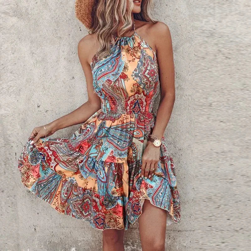 Loxley - Vestido Mini Estampado Irregular Sin Espalda