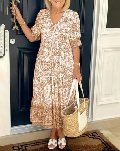 Luna - Vestido elegante floral con escote en V